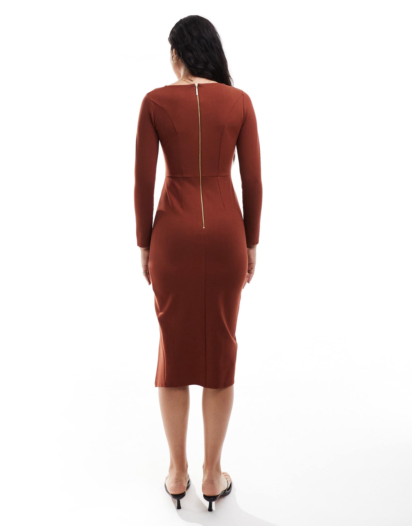 Closet London asymmetric pencil midi dress in rust