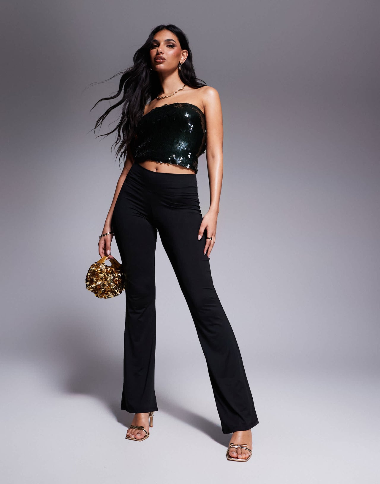 ASOS DESIGN co-ord sequin bandeau top in forest green