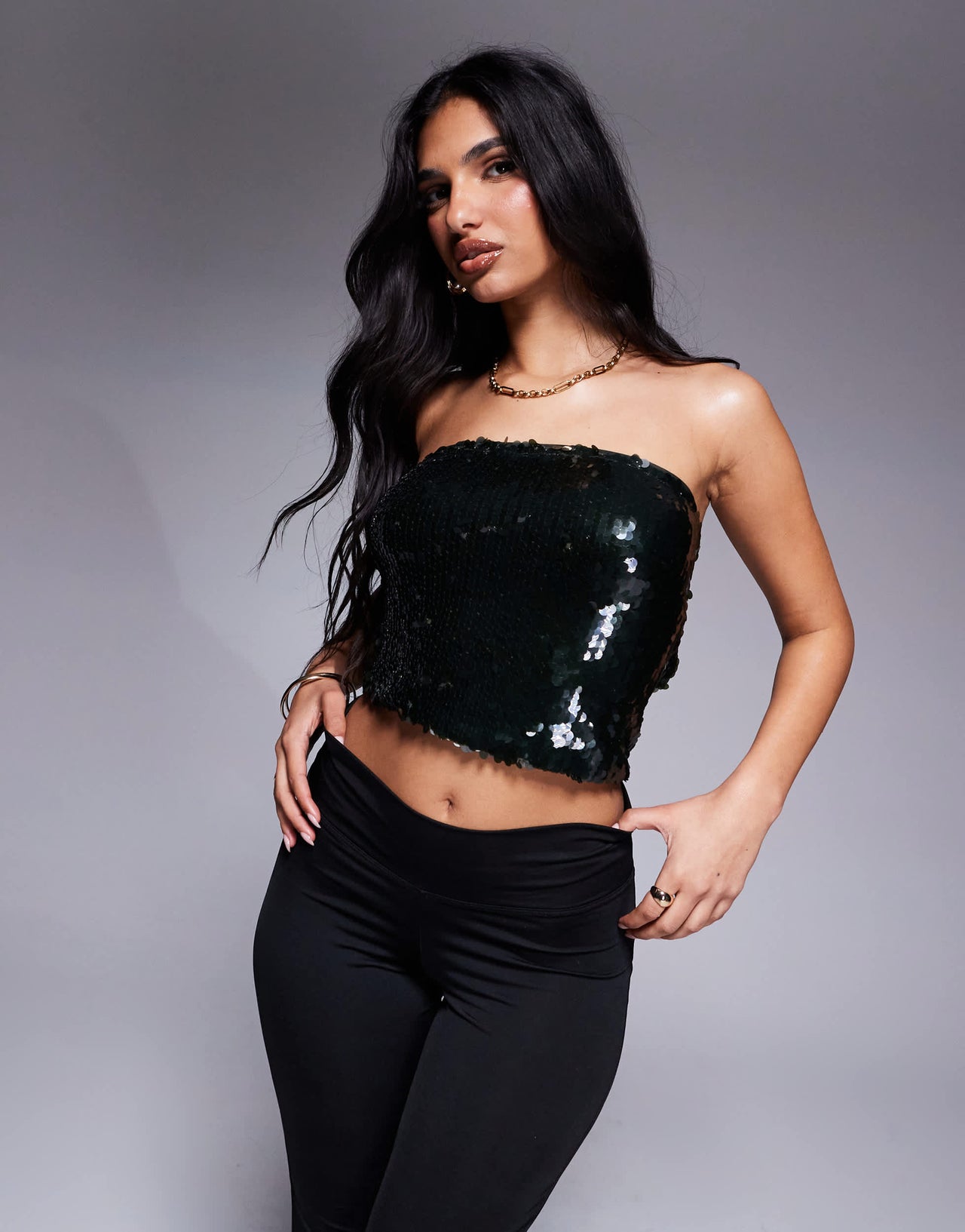 ASOS DESIGN co-ord sequin bandeau top in forest green