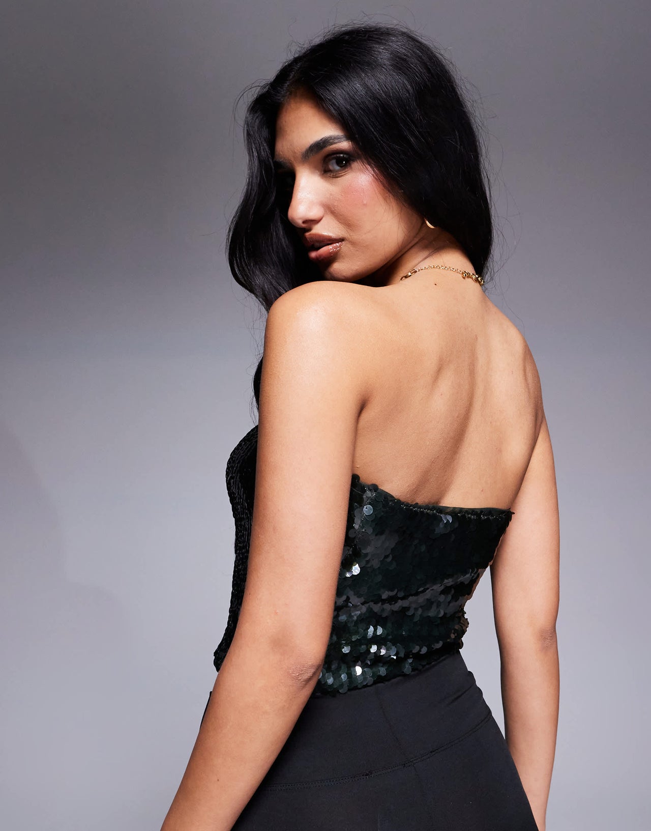 ASOS DESIGN co-ord sequin bandeau top in forest green