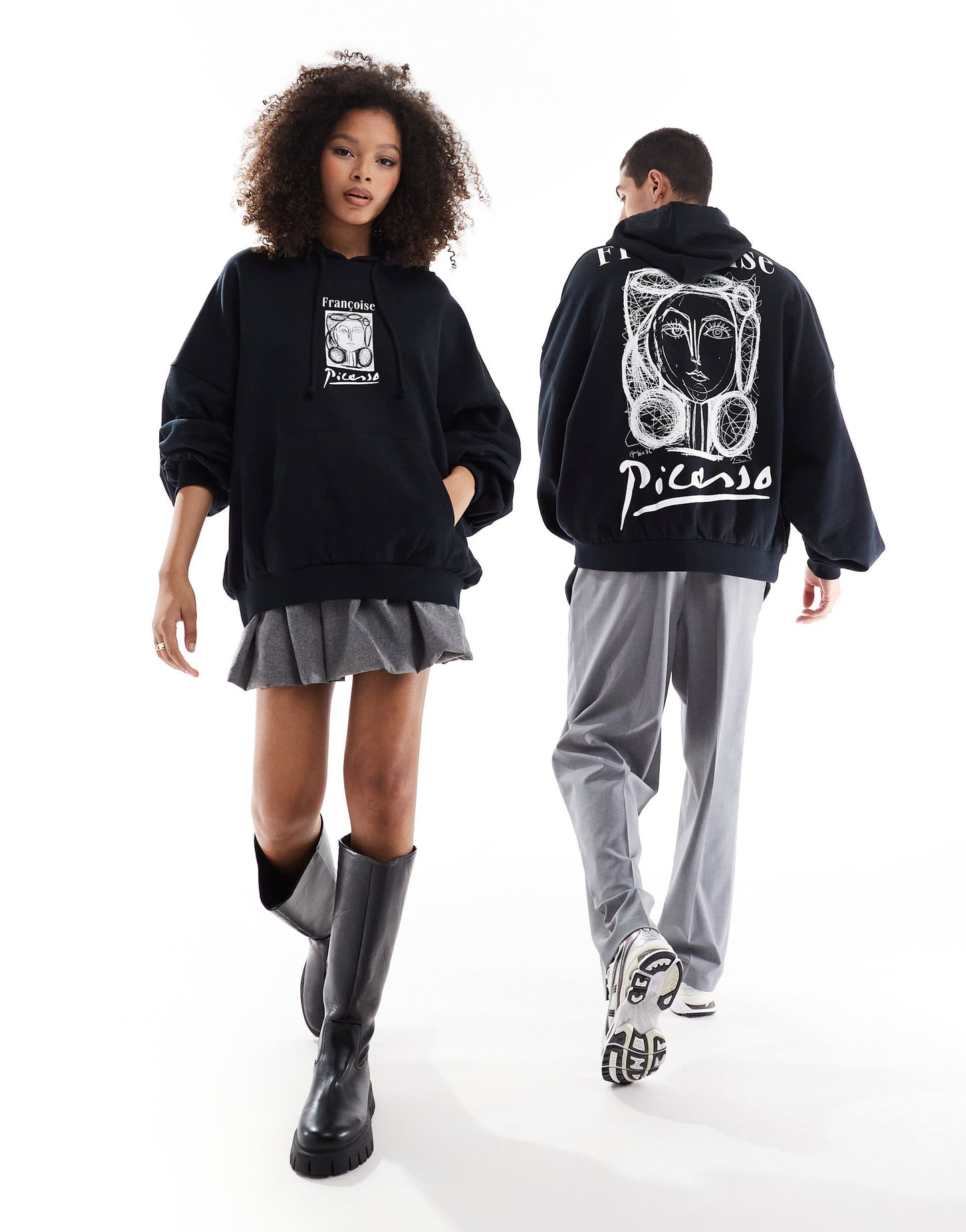 ASOS DESIGN unisex Relaxed hoodie with Picasso drawing prints in black