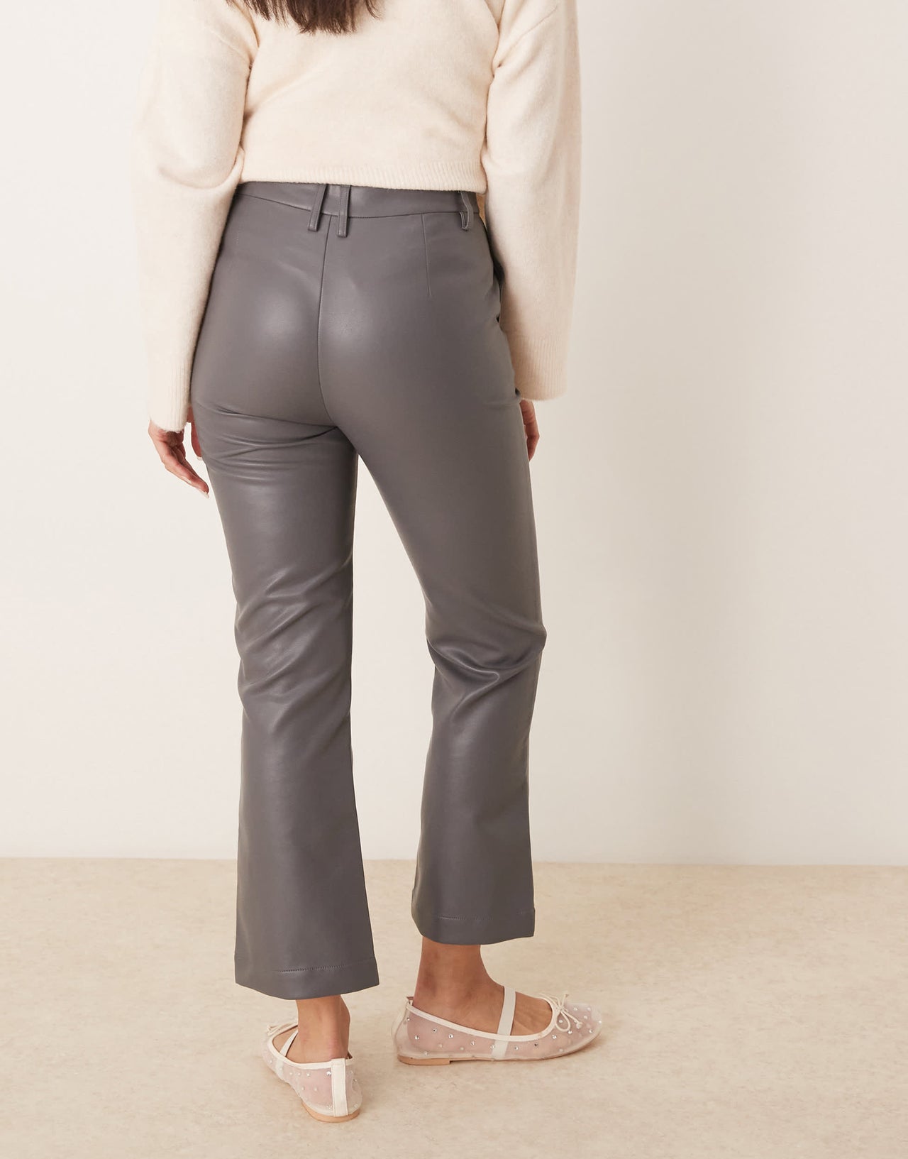 ASOS DESIGN faux leather zip front ankle grazer trouser in charcoal