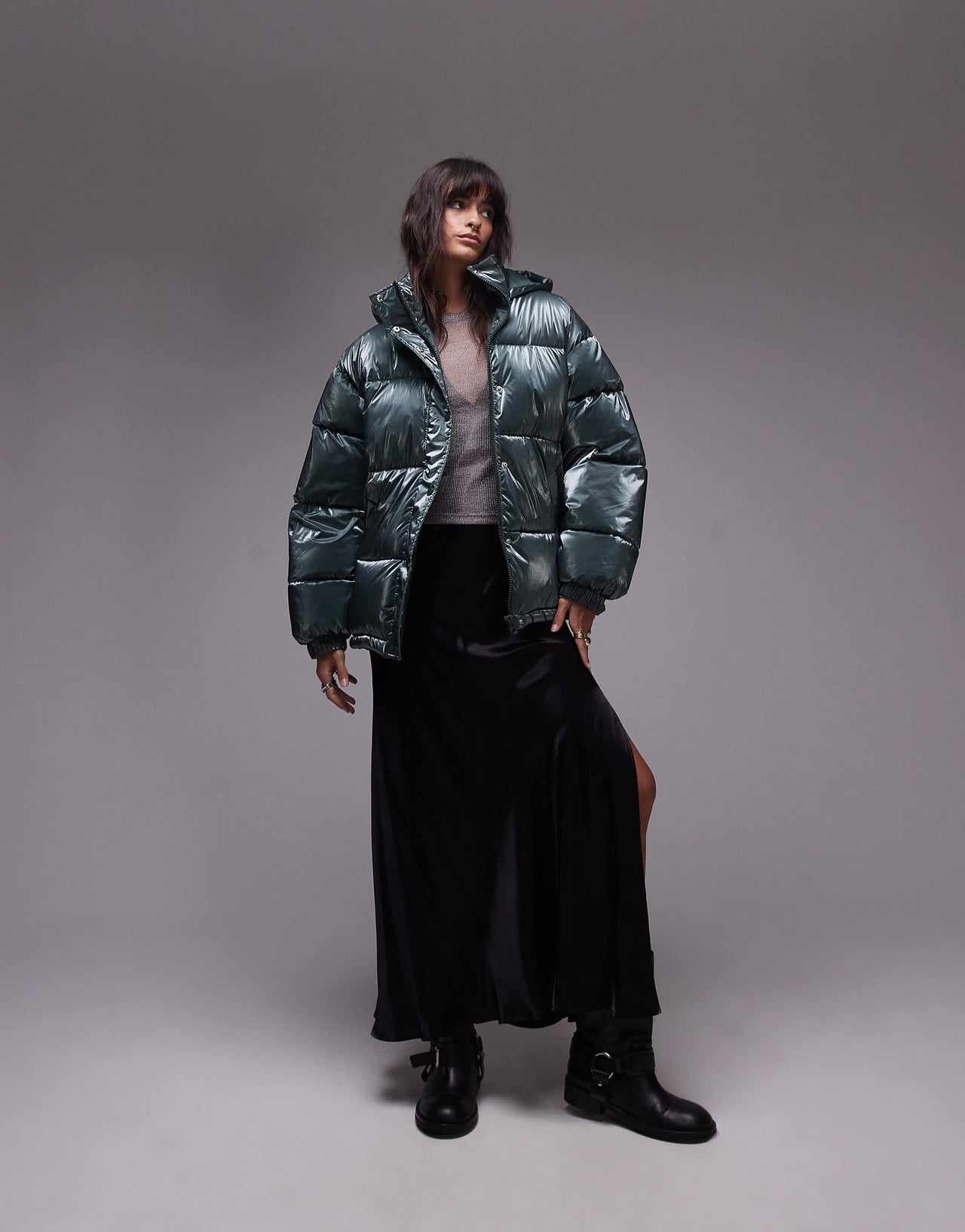 Topshop puffer jacket in high shine green