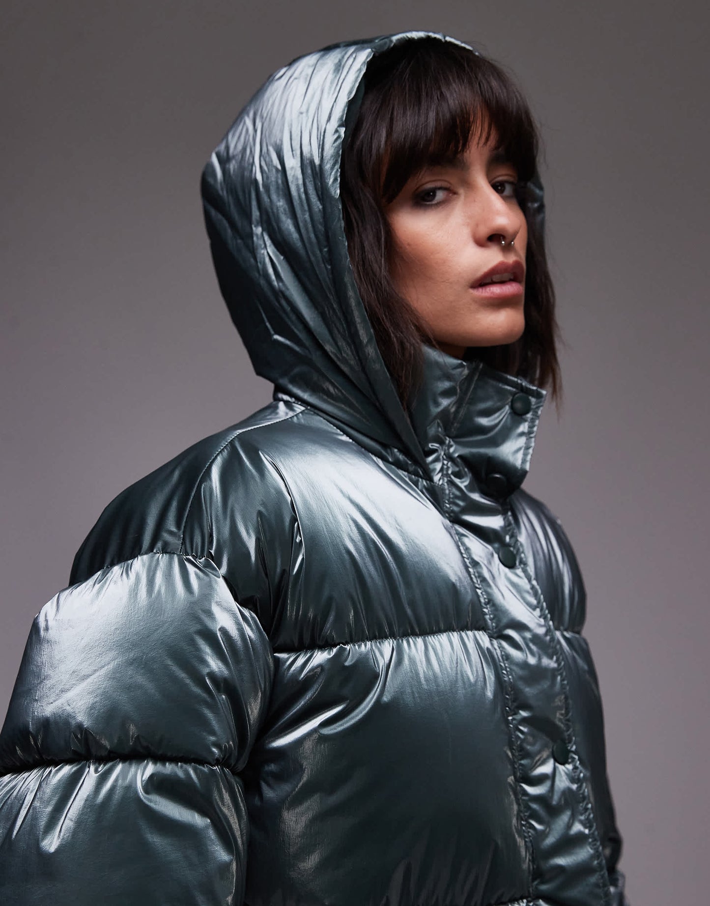 Topshop puffer jacket in high shine green
