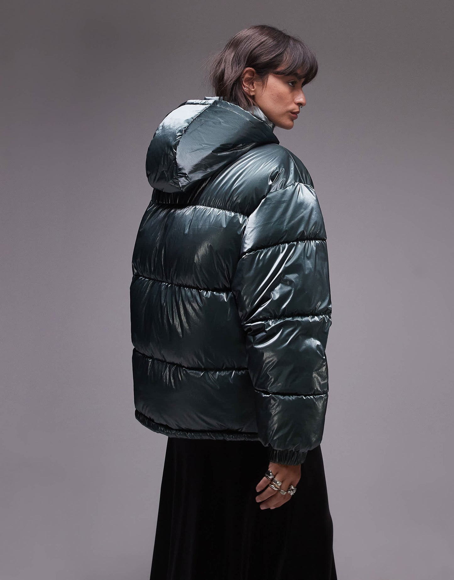 Topshop puffer jacket in high shine green