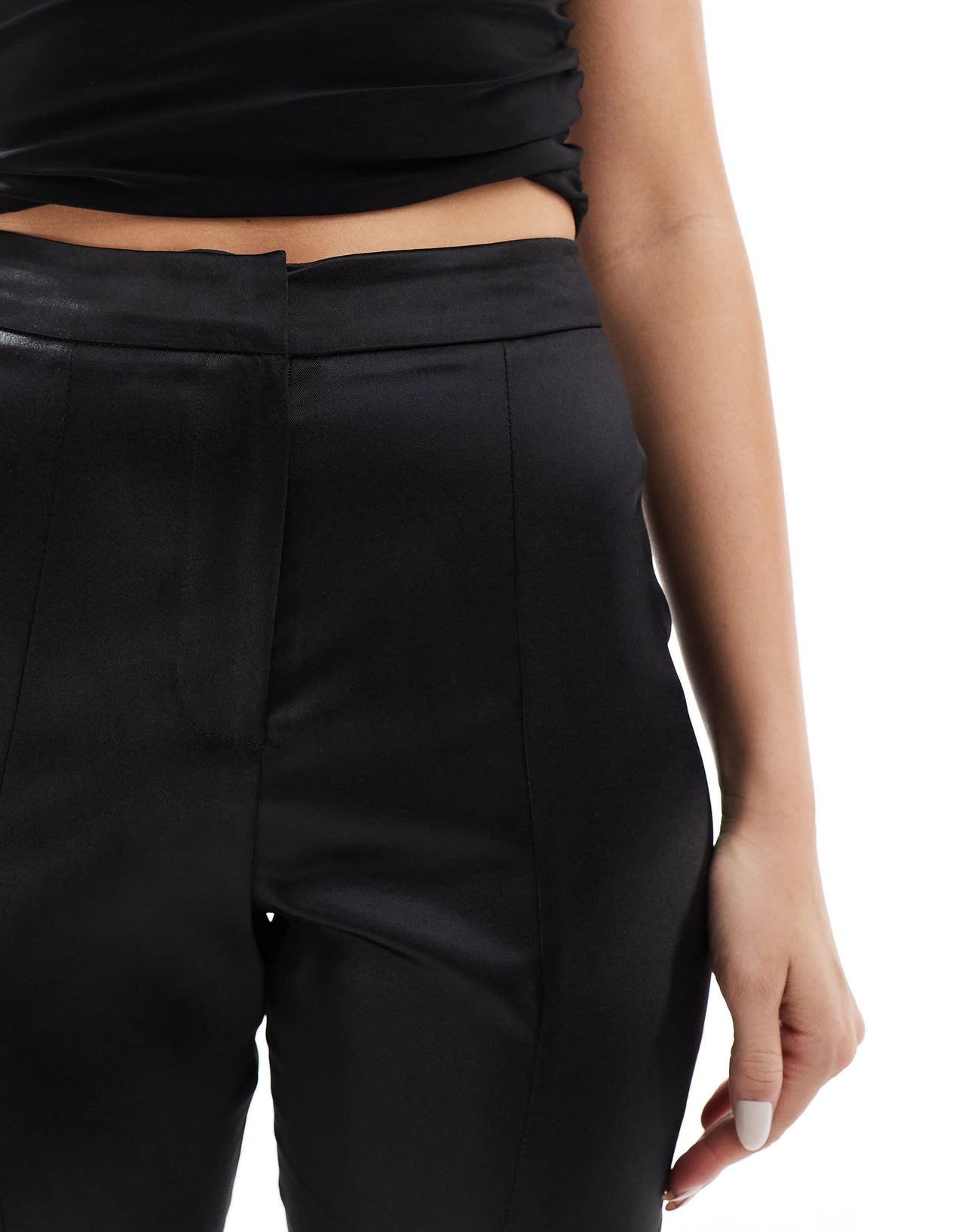 Miss Selfridge co-ord tailored satin cigarette trouser in black