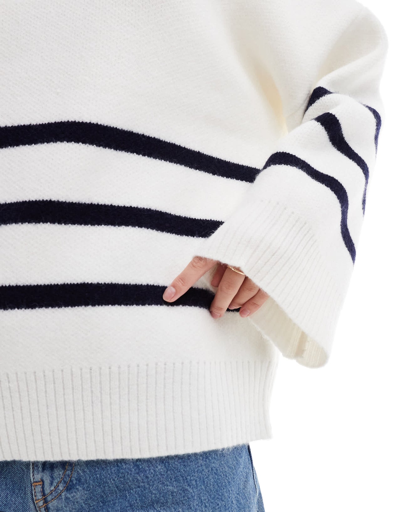 Pretty Lavish crew neck stripe knit jumper in white