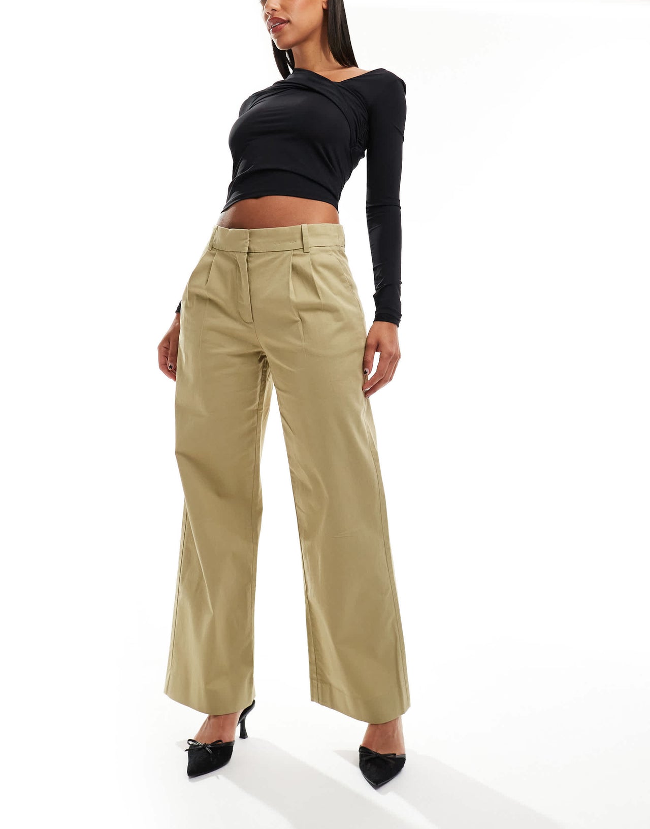 Abercrombie & Fitch ultra wide leg tailored trouser in olive green