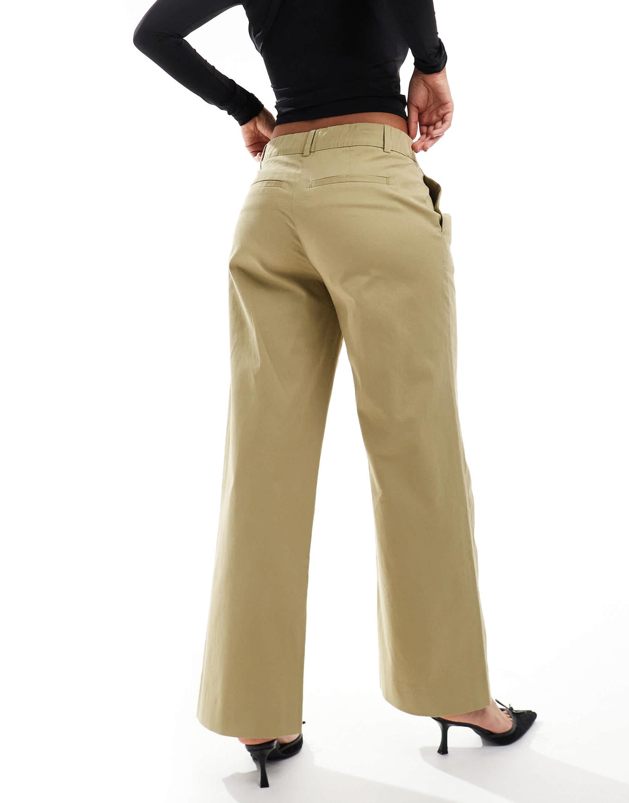 Abercrombie & Fitch ultra wide leg tailored trouser in olive green