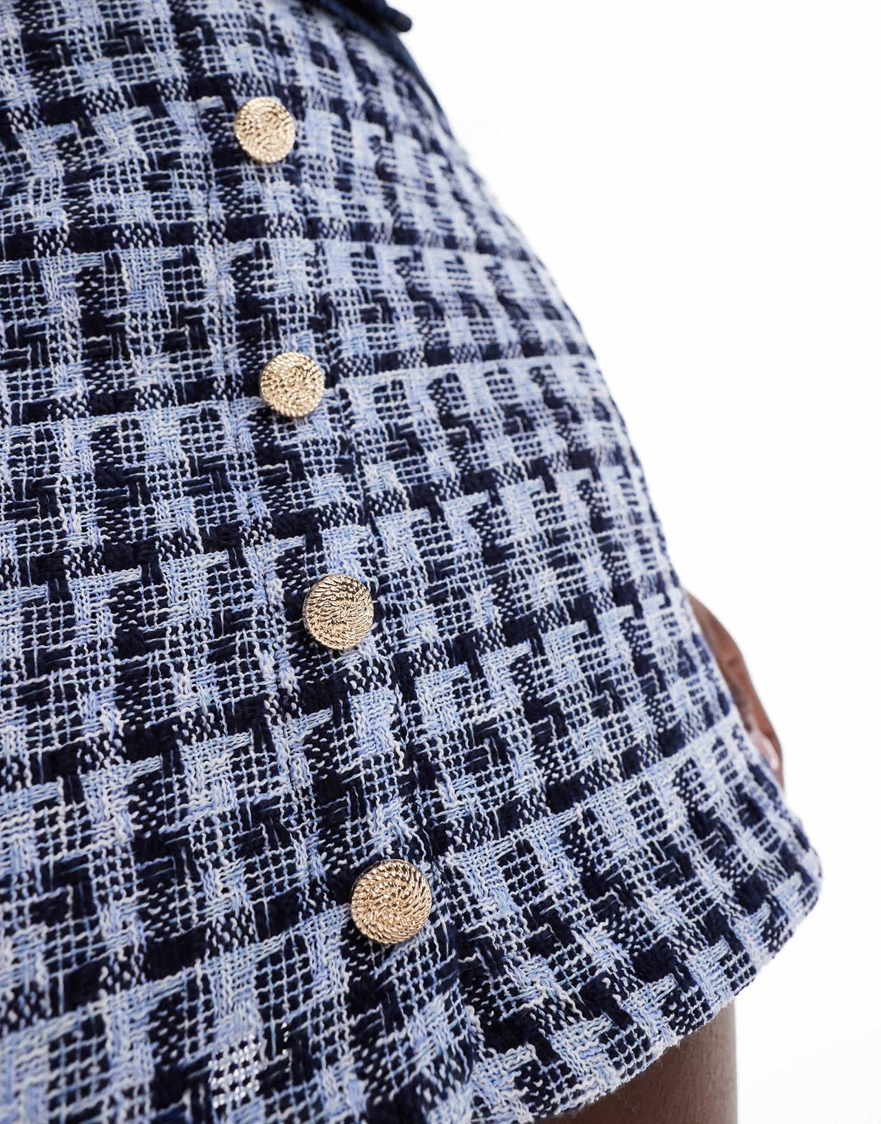 YAS boucle mini skirt with button front in blue check - BLUE