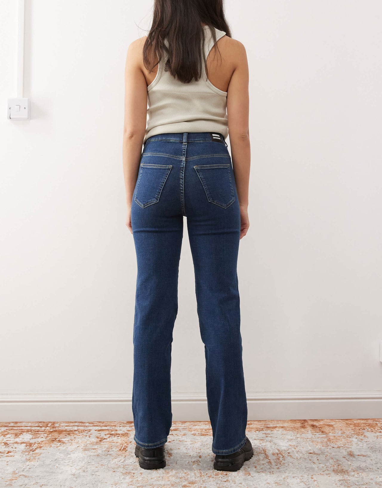 Dr Denim Moxy straight leg jeans in vale dark plain blue wash