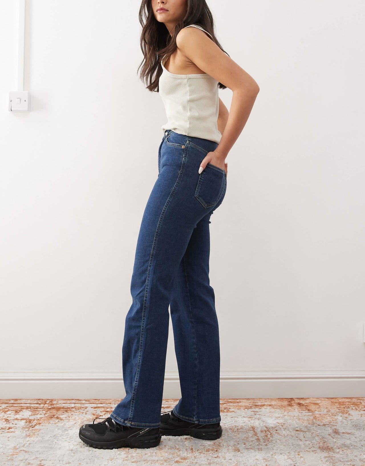 Dr Denim Moxy straight leg jeans in vale dark plain blue wash