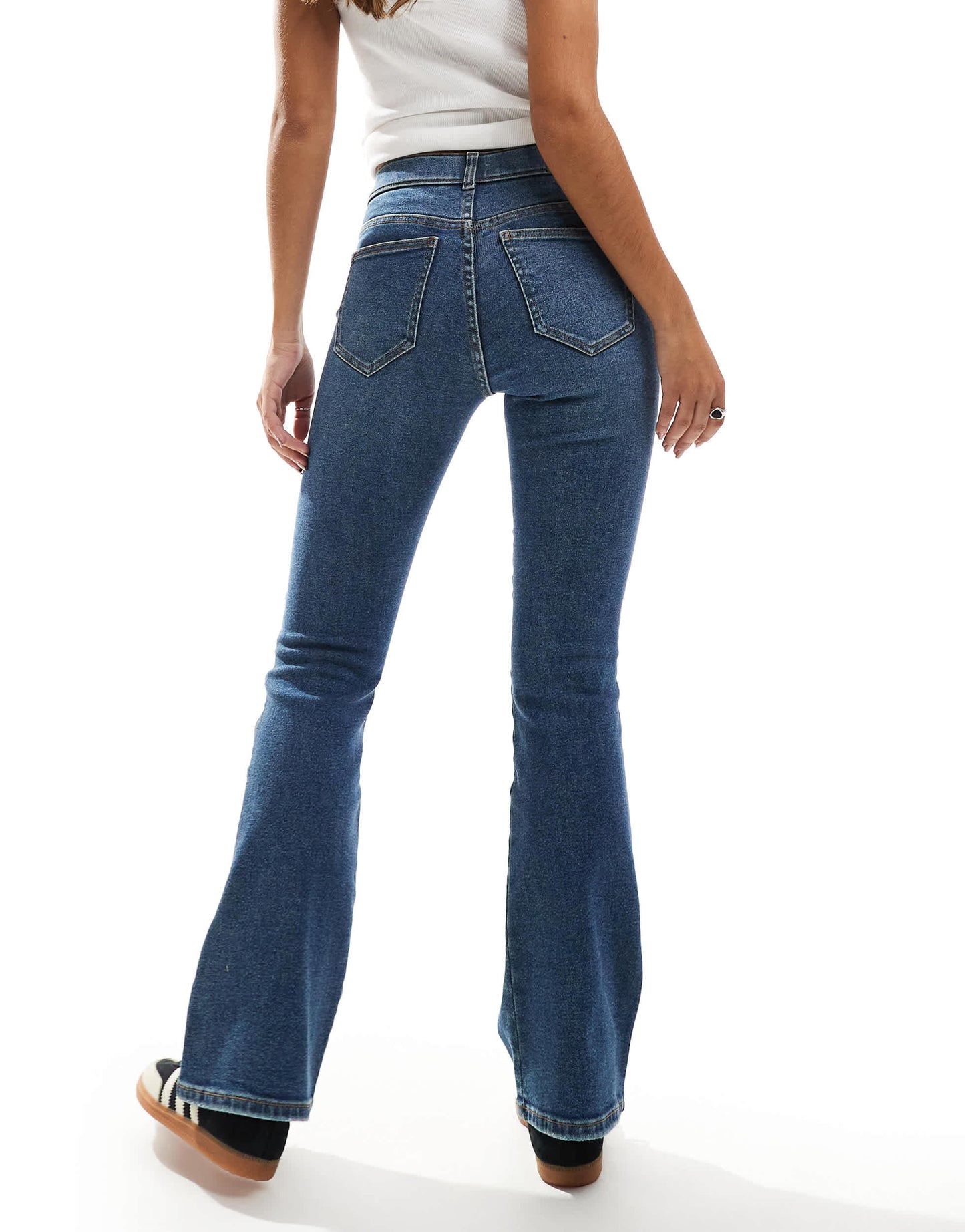 Dr Denim Lexy Bootcut mid waist slim fit bootcut leg jeans in cape mid used blue wash