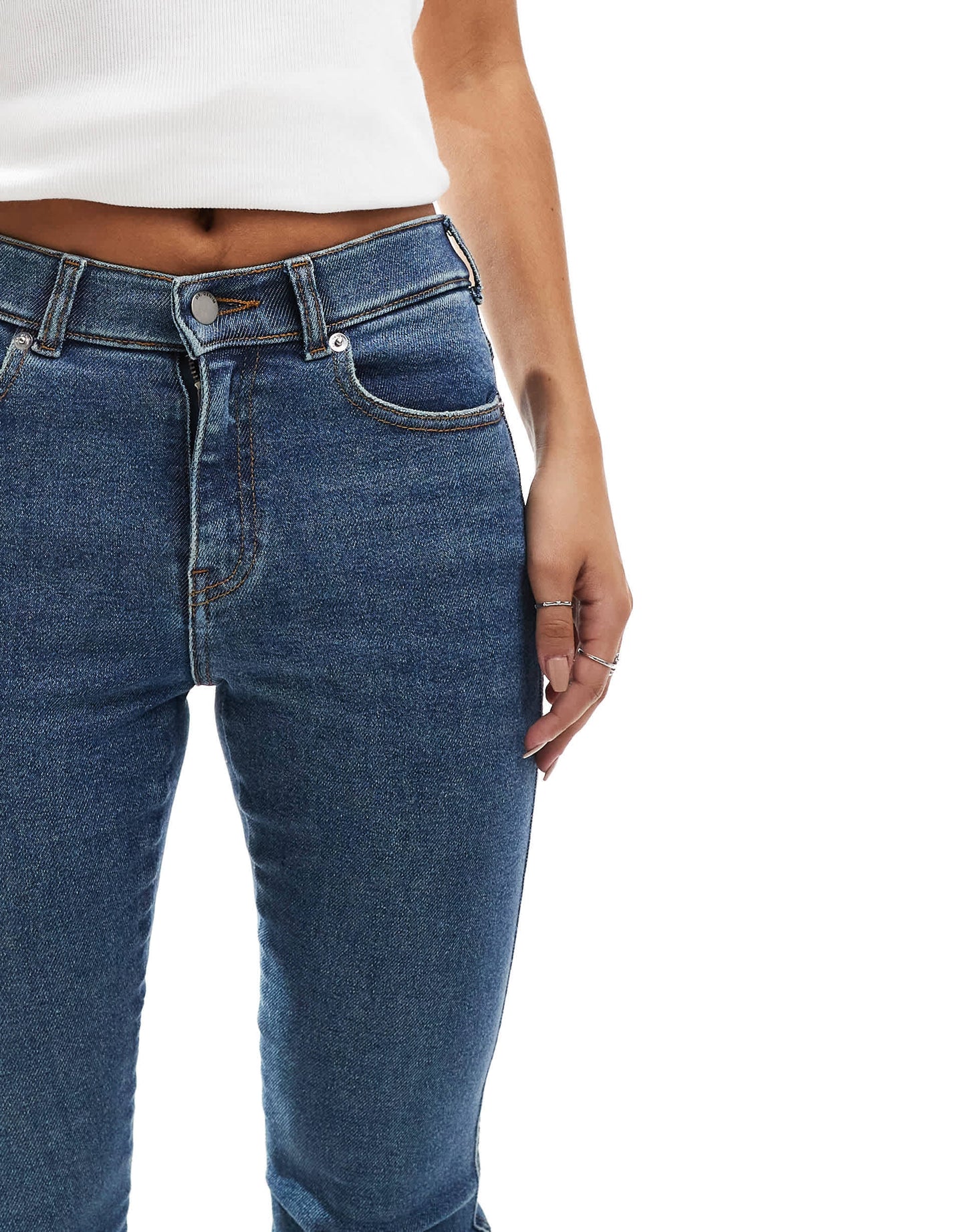 Dr Denim Lexy Bootcut mid waist slim fit bootcut leg jeans in cape mid used blue wash
