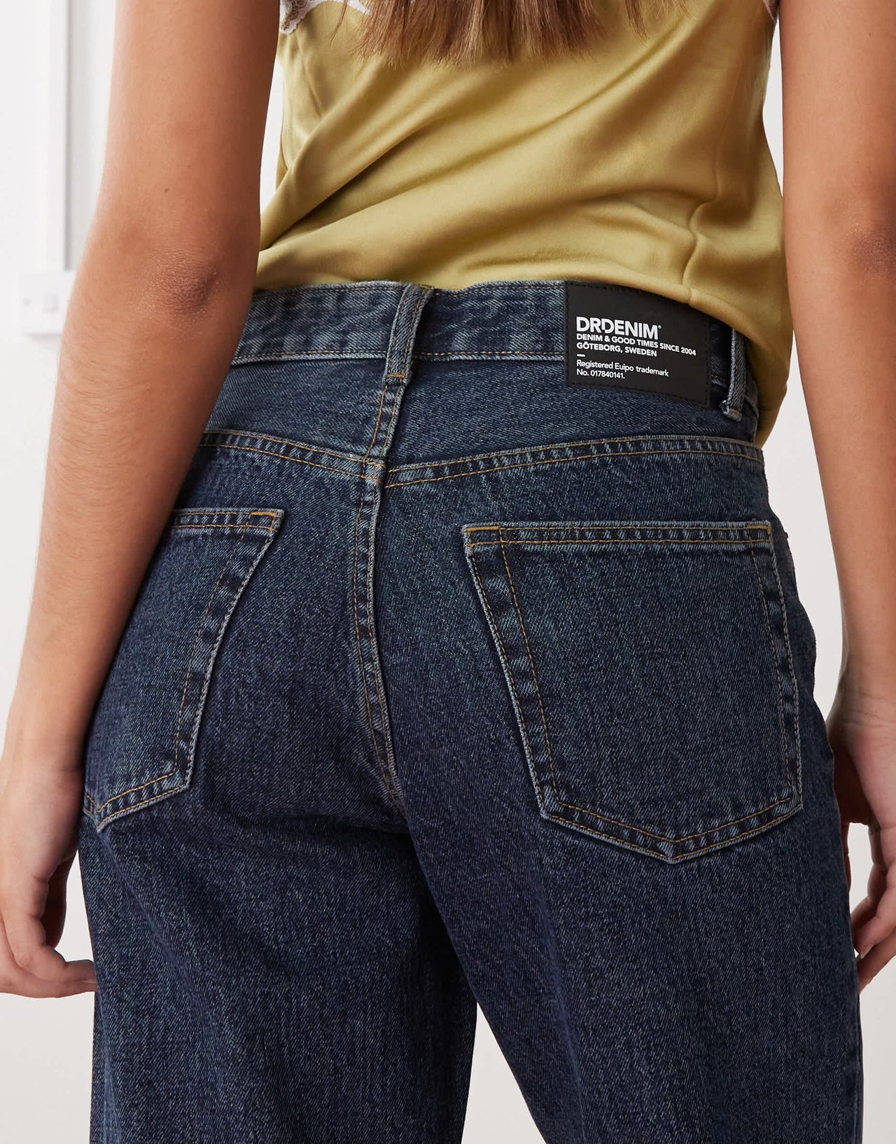 Dr Denim Arch high waist regular fit straight leg jeans in canyon dark retro blue wash