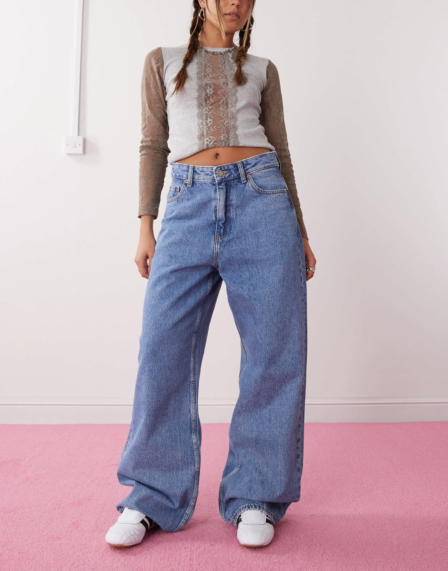 Dr Denim Donna relaxed fit high waist wide straight leg jeans in stream sky retro mid blue wash