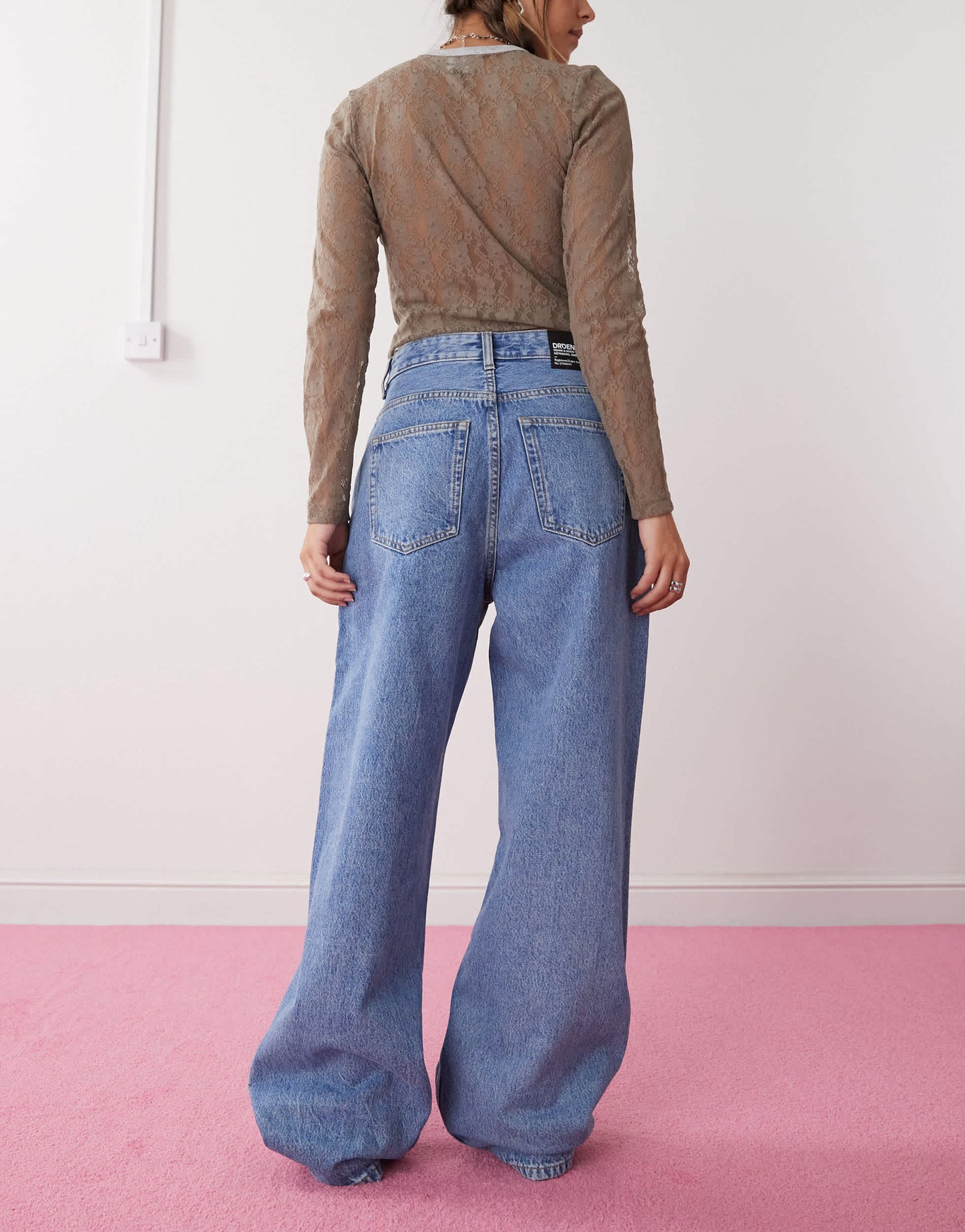 Dr Denim Donna relaxed fit high waist wide straight leg jeans in stream sky retro mid blue wash