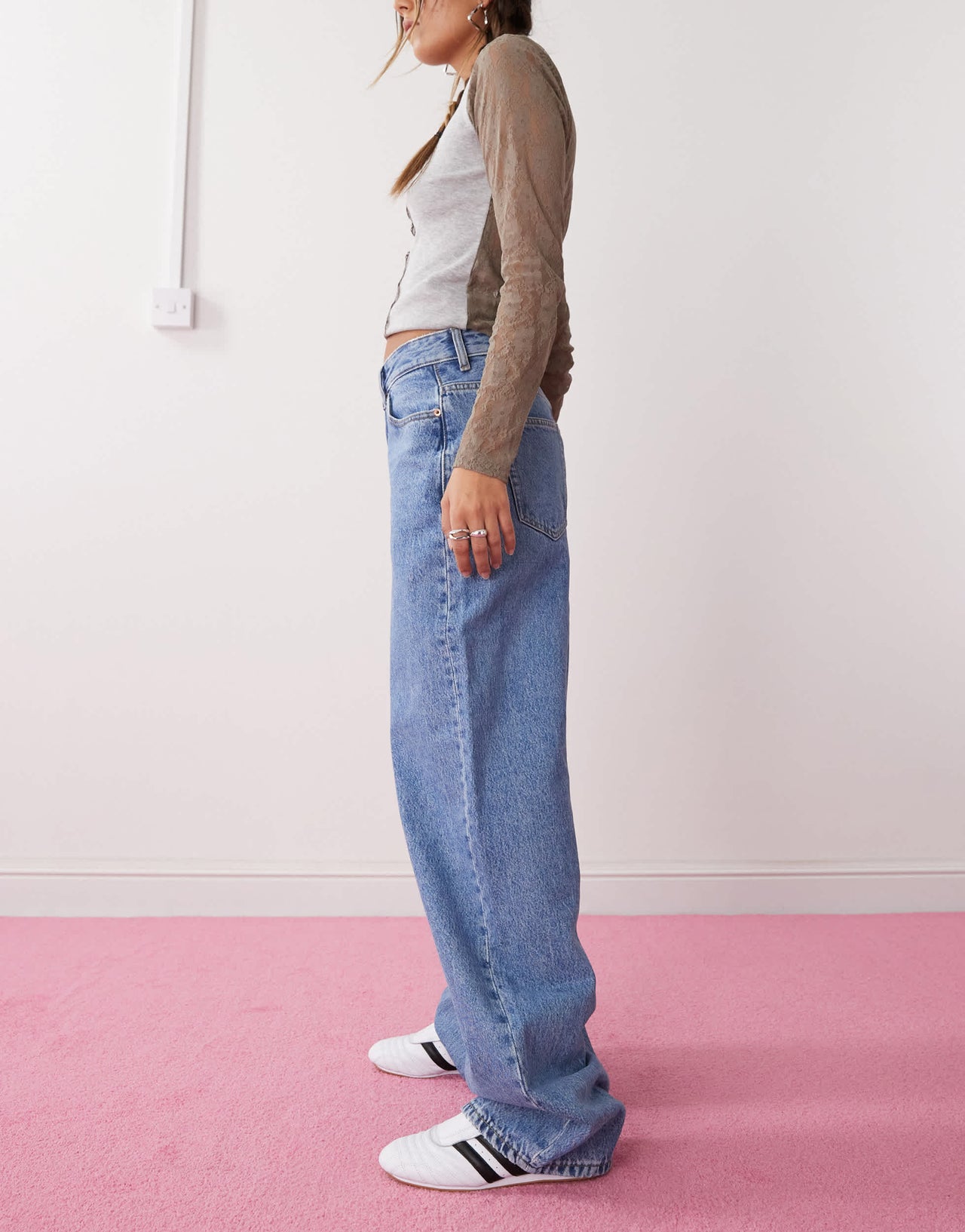 Dr Denim Donna relaxed fit high waist wide straight leg jeans in stream sky retro mid blue wash