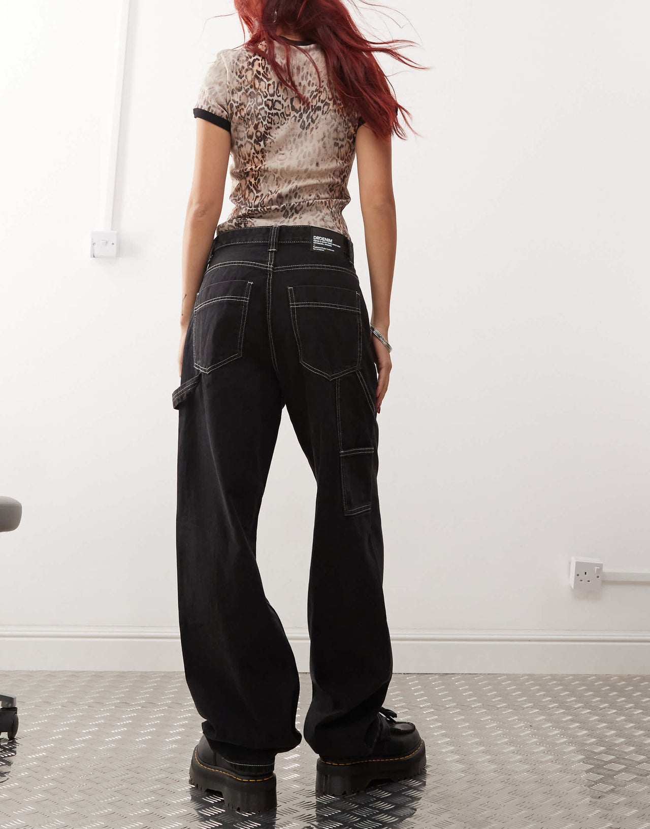 Dr Denim Faye Worker baggy fit mid waist with workwear detail in black