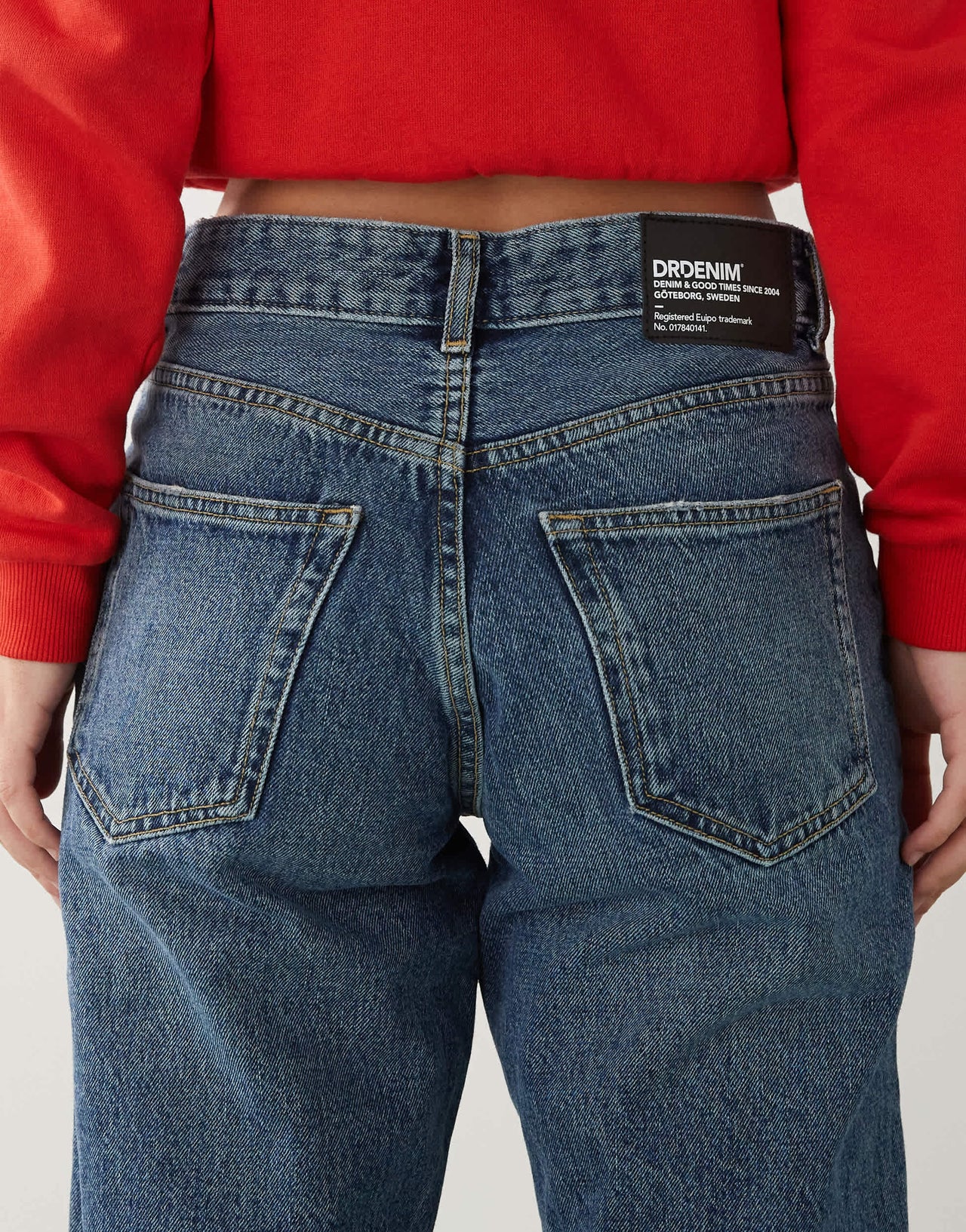 Dr Denim Arch high waist regular fit straight leg jeans in canyon mid used blue wash