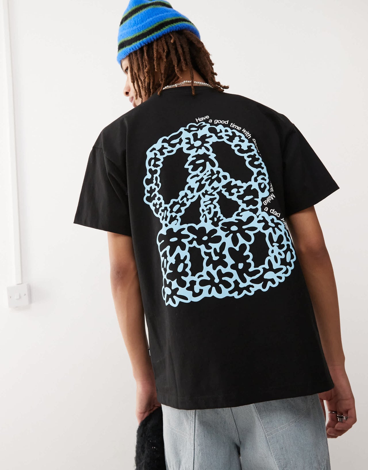 Dr Denim Trooper relaxed fit t-shirt with peace back graphic in black