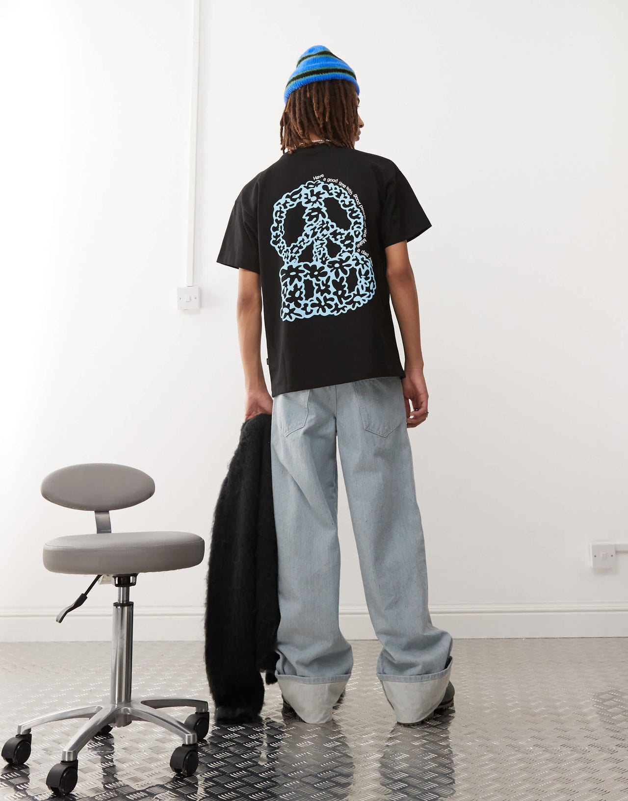 Dr Denim Trooper relaxed fit t-shirt with peace back graphic in black