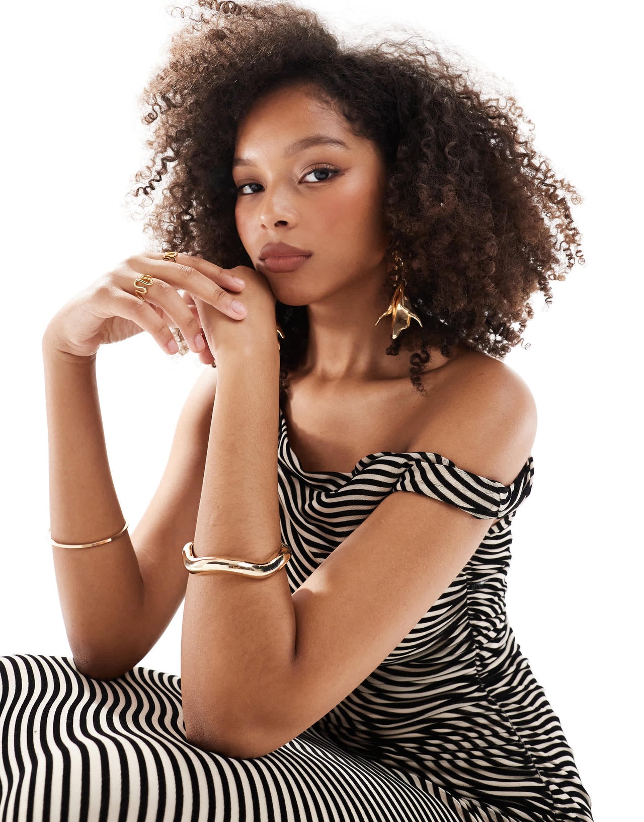 Pretty Lavish asymmetric knot maxi dress in black and cream