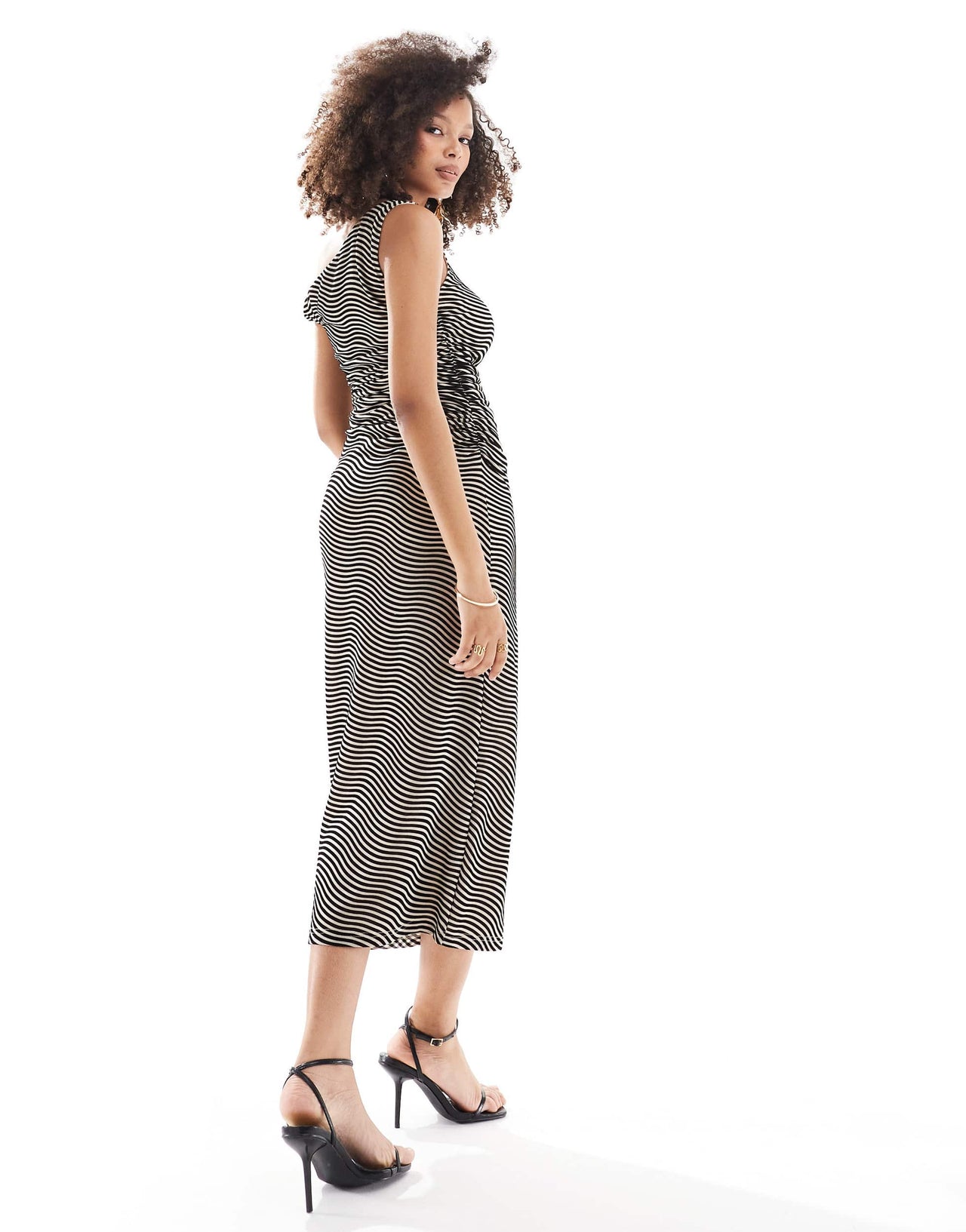 Pretty Lavish asymmetric knot maxi dress in black and cream