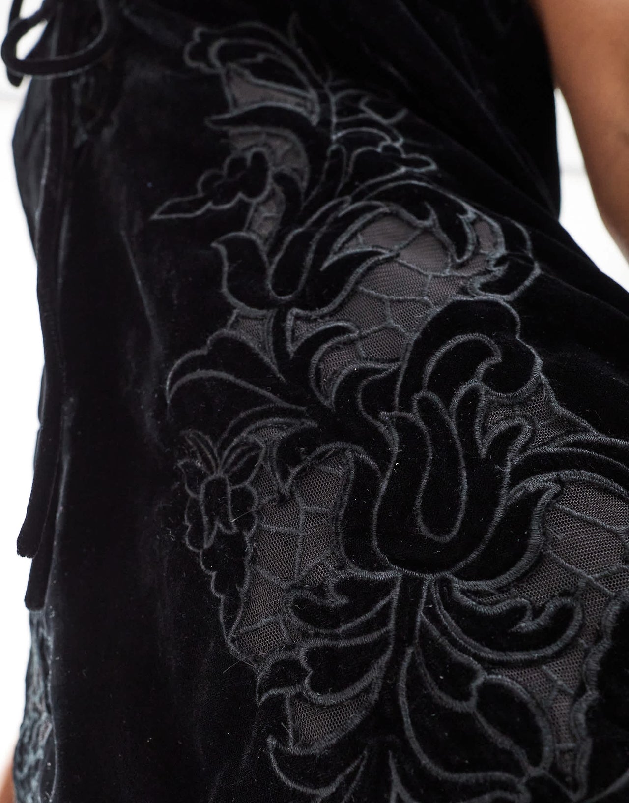 ASOS DESIGN velvet bandeau embroidered mini dress in black