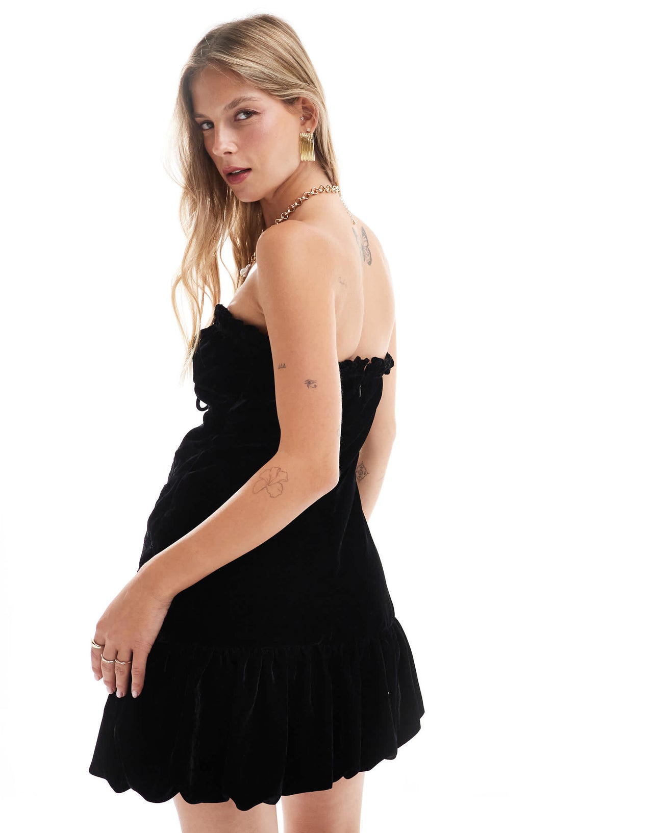 ASOS DESIGN velvet bandeau embroidered mini dress in black