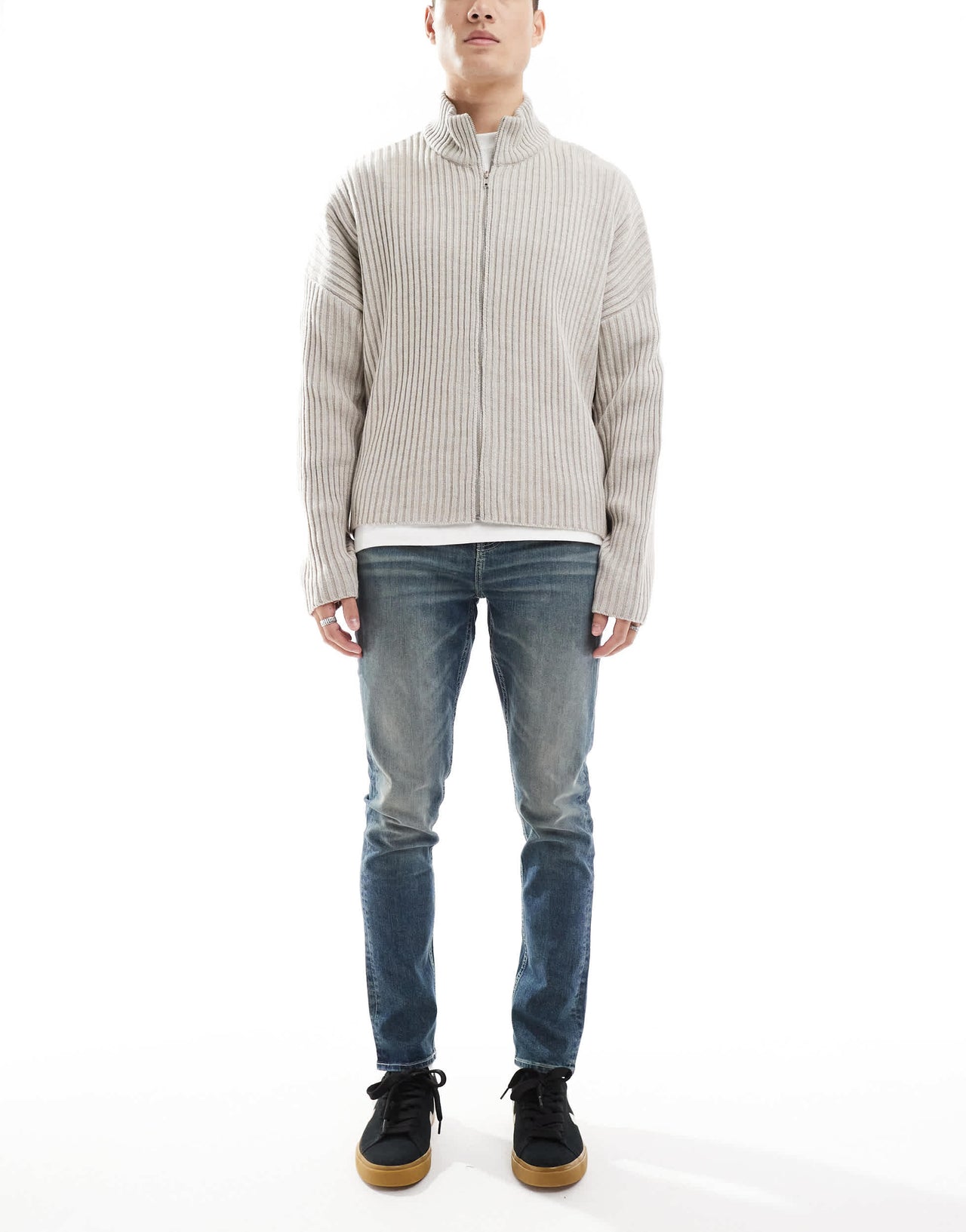 ASOS DESIGN skinny jeans with green tint in light wash blue