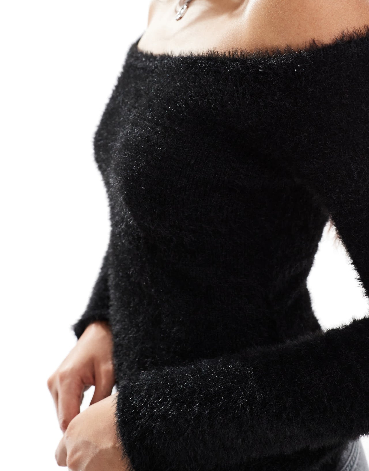 Pretty Lavish knitted bardot top in black