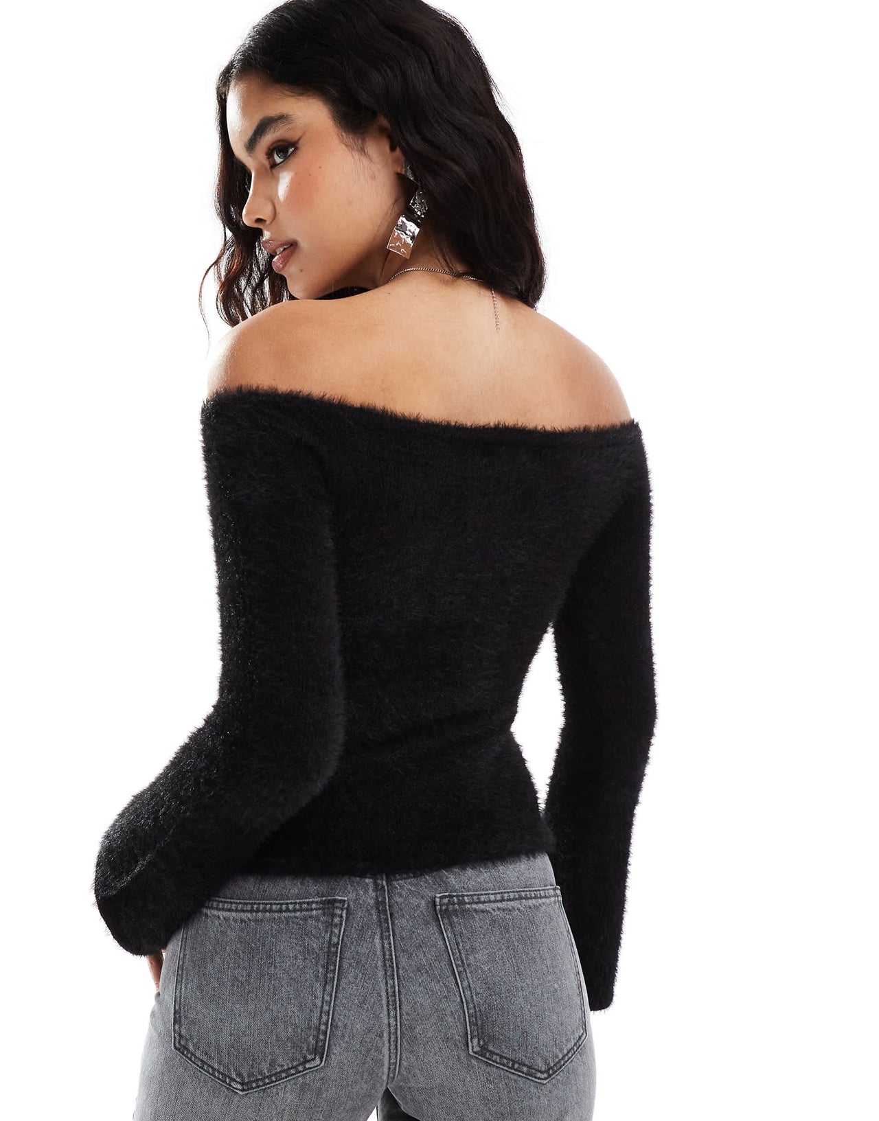 Pretty Lavish knitted bardot top in black