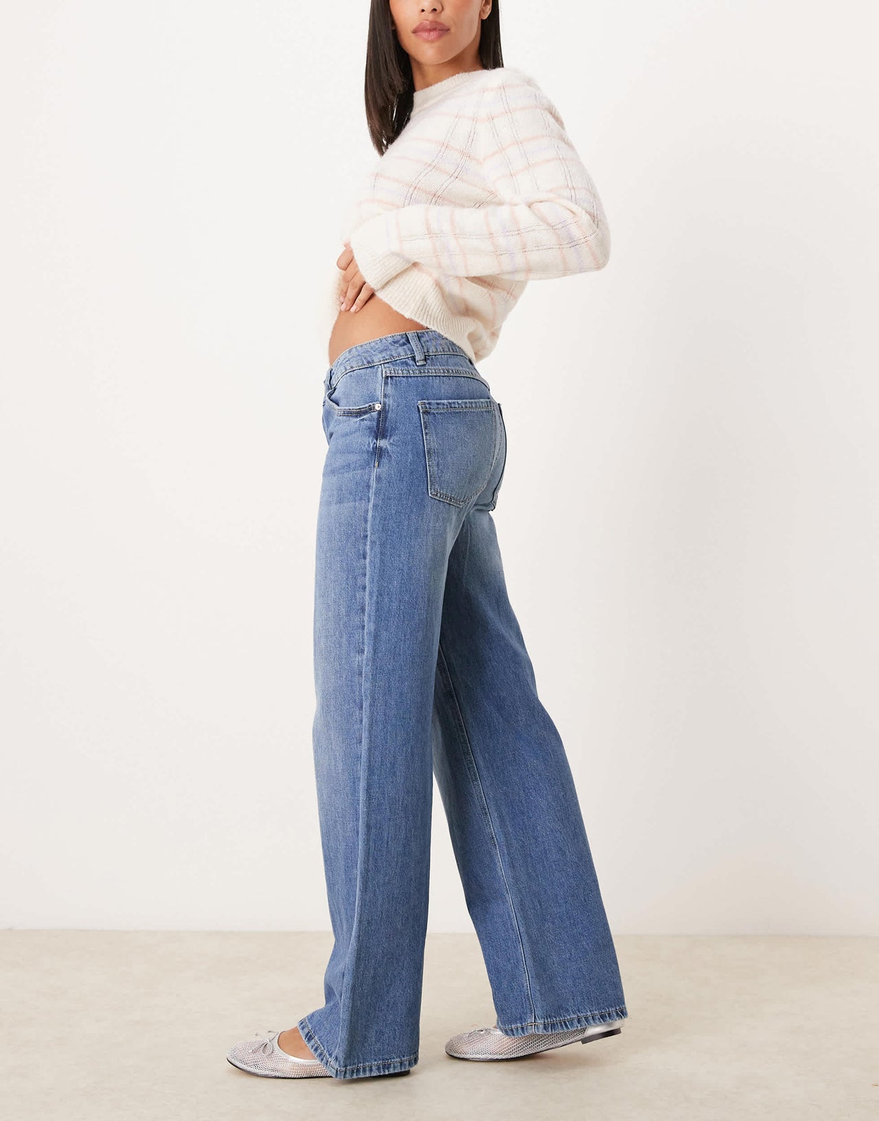 Pimkie low rise wide leg jeans in mid blue wash