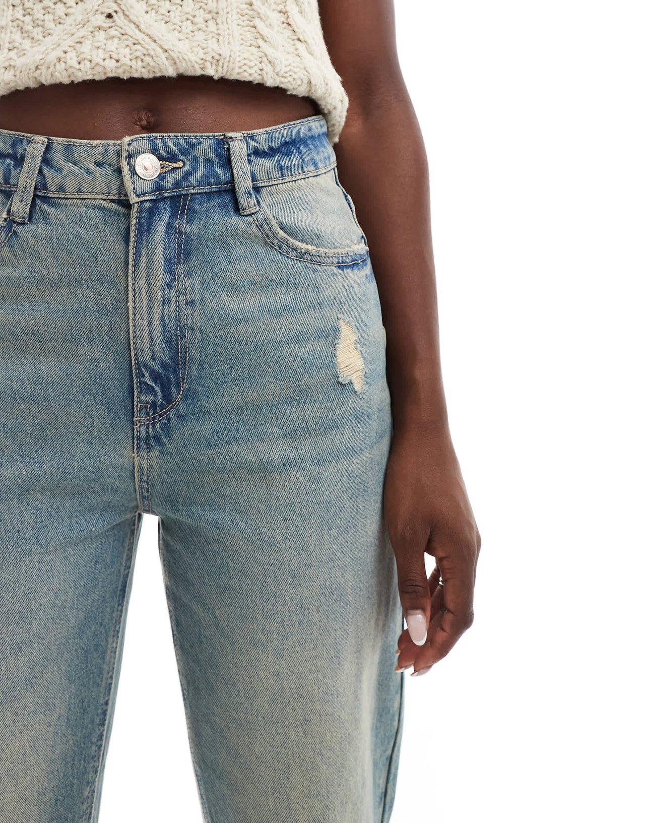 Pimkie high waisted knee rip distressed mom jeans in dirty blue wash