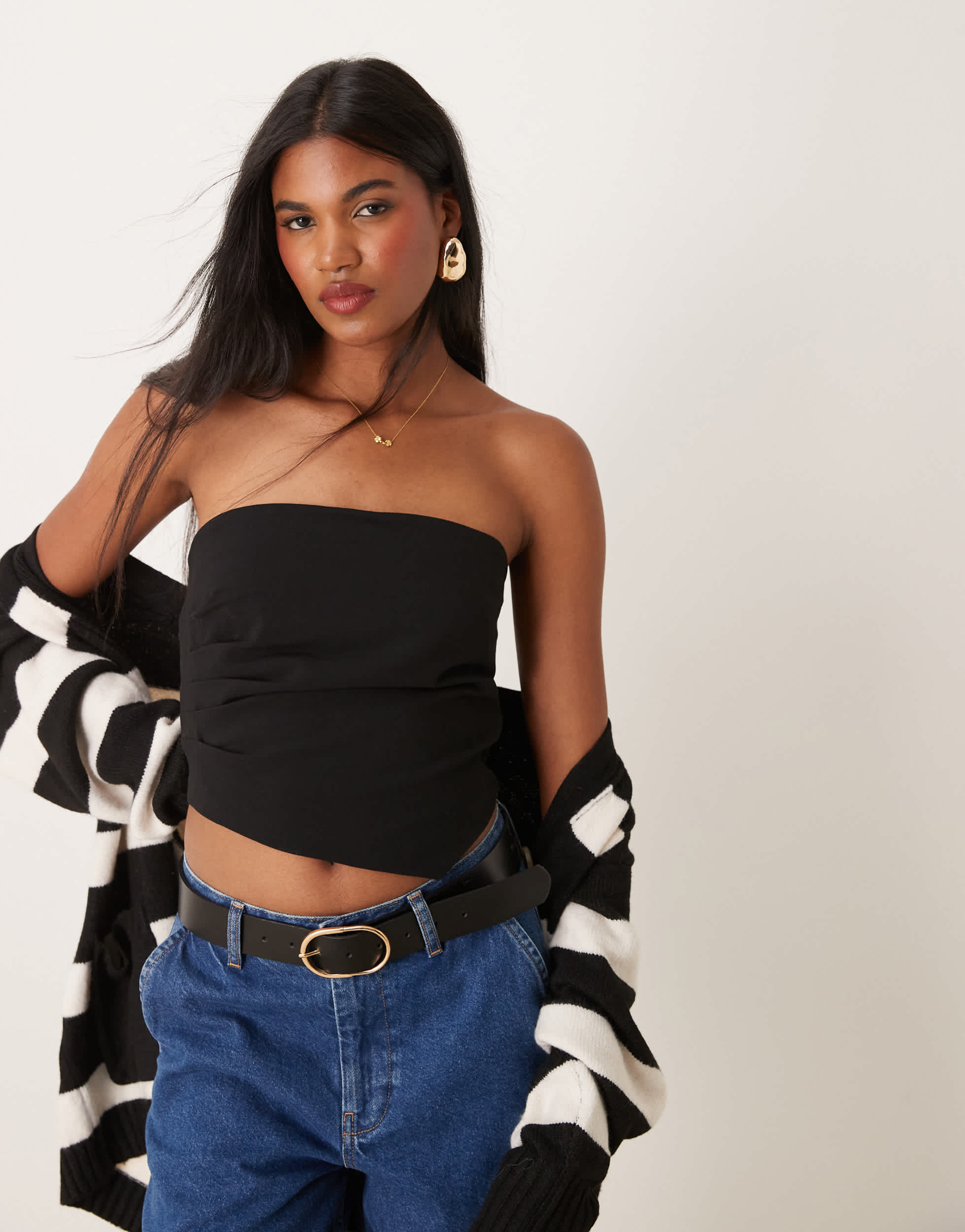Pimkie bandeau asymmetric hem top in black