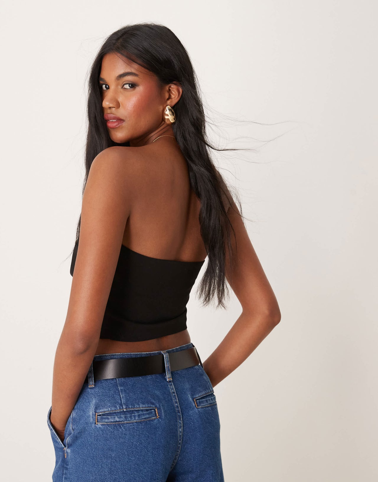 Pimkie bandeau asymmetric hem top in black