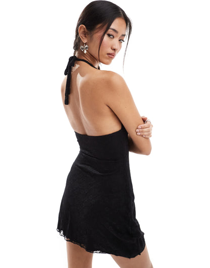 Motel codami halter mini lace dress in black