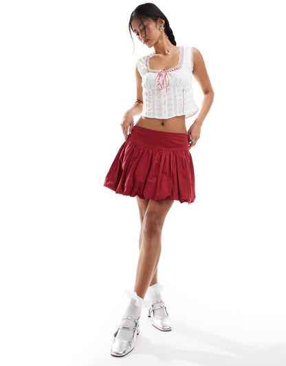 Motel kiyowo puffball cotton mini skirt in red