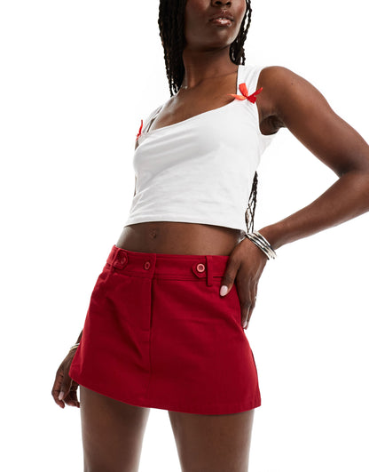 Motel lavonne button detail mini skirt in red