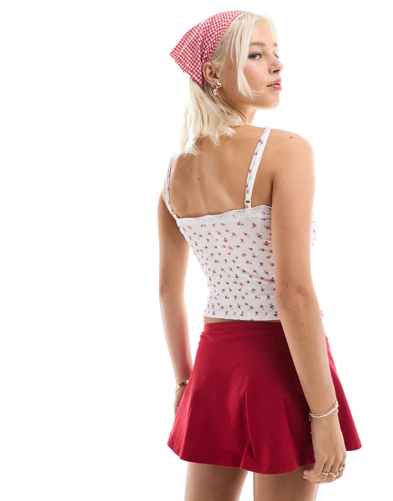 Motel nidya a-line jersey mini skirt in red