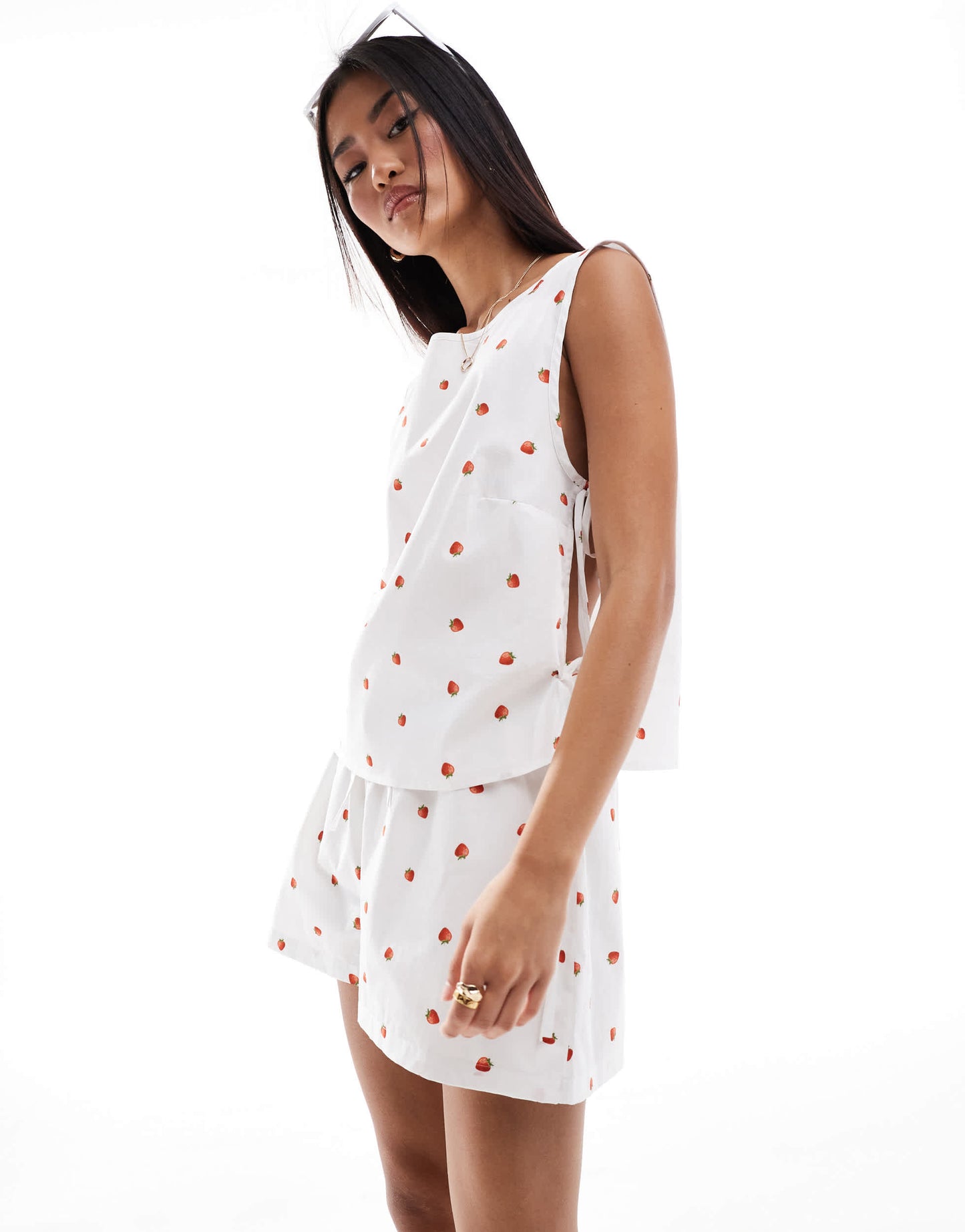 ASOS DESIGN poplin boxer short in white strawberry co ord