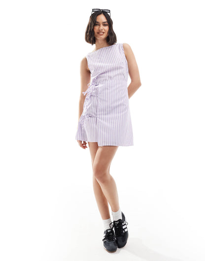 COLLUSION poplin slash neck mini dress with wrap and tie detail