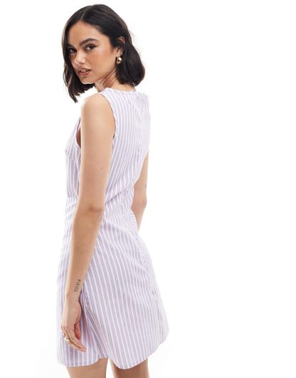 COLLUSION poplin slash neck mini dress with wrap and tie detail