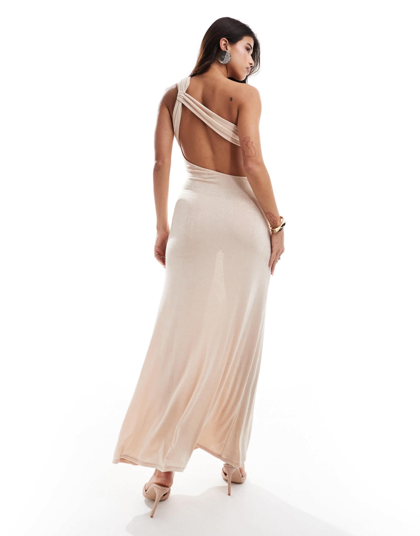 ASOS DESIGN slinky knot asymmetric maxi dress in light pink