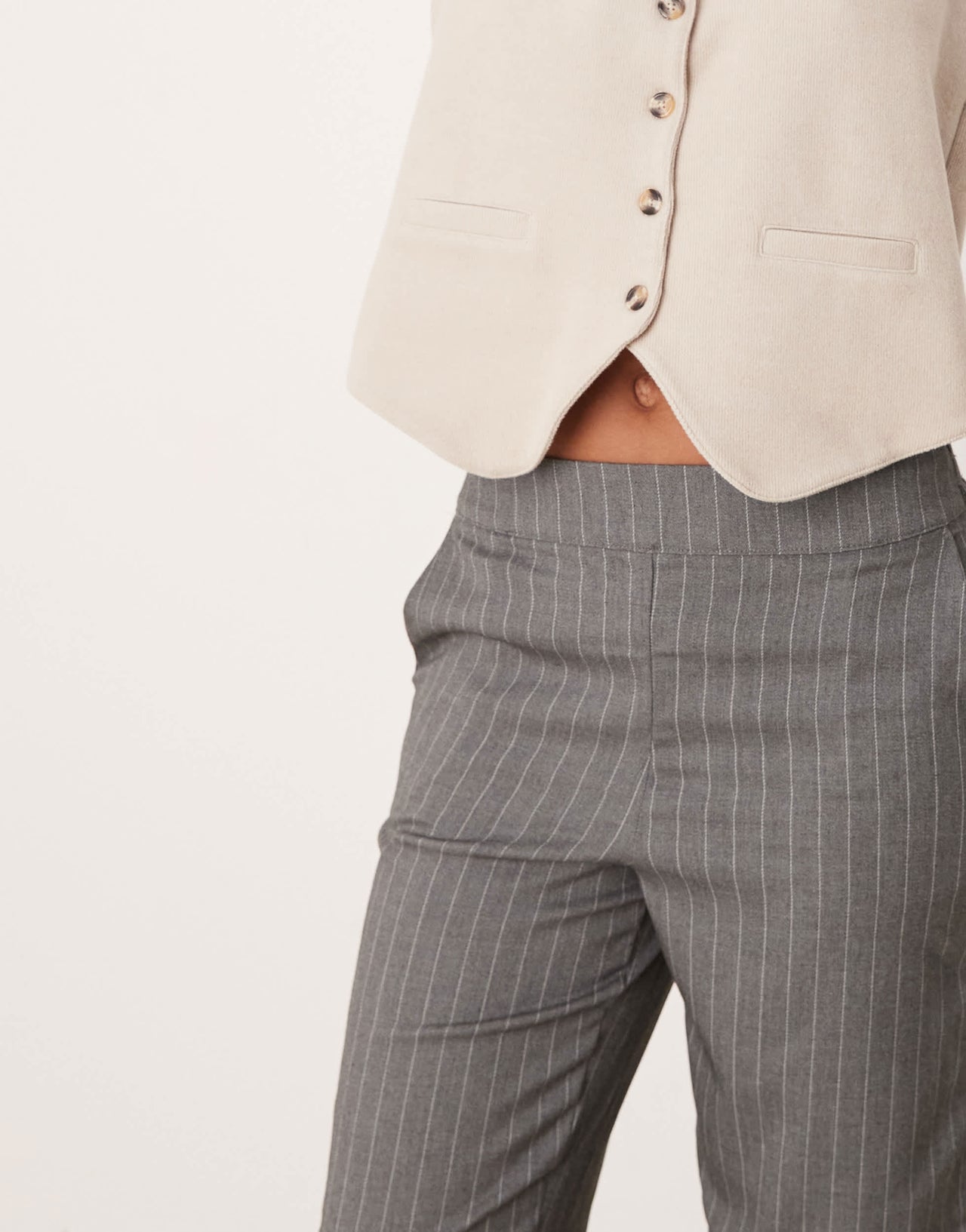 JDY Tall straight leg trousers in light grey pinstripe
