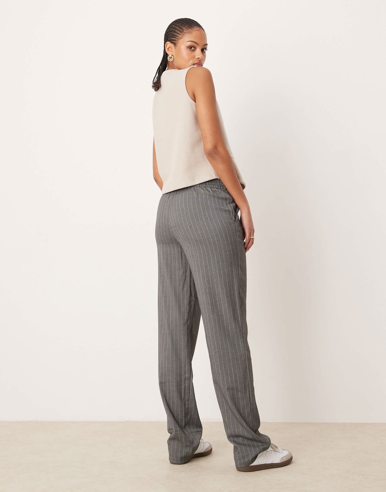 JDY Tall straight leg trousers in light grey pinstripe
