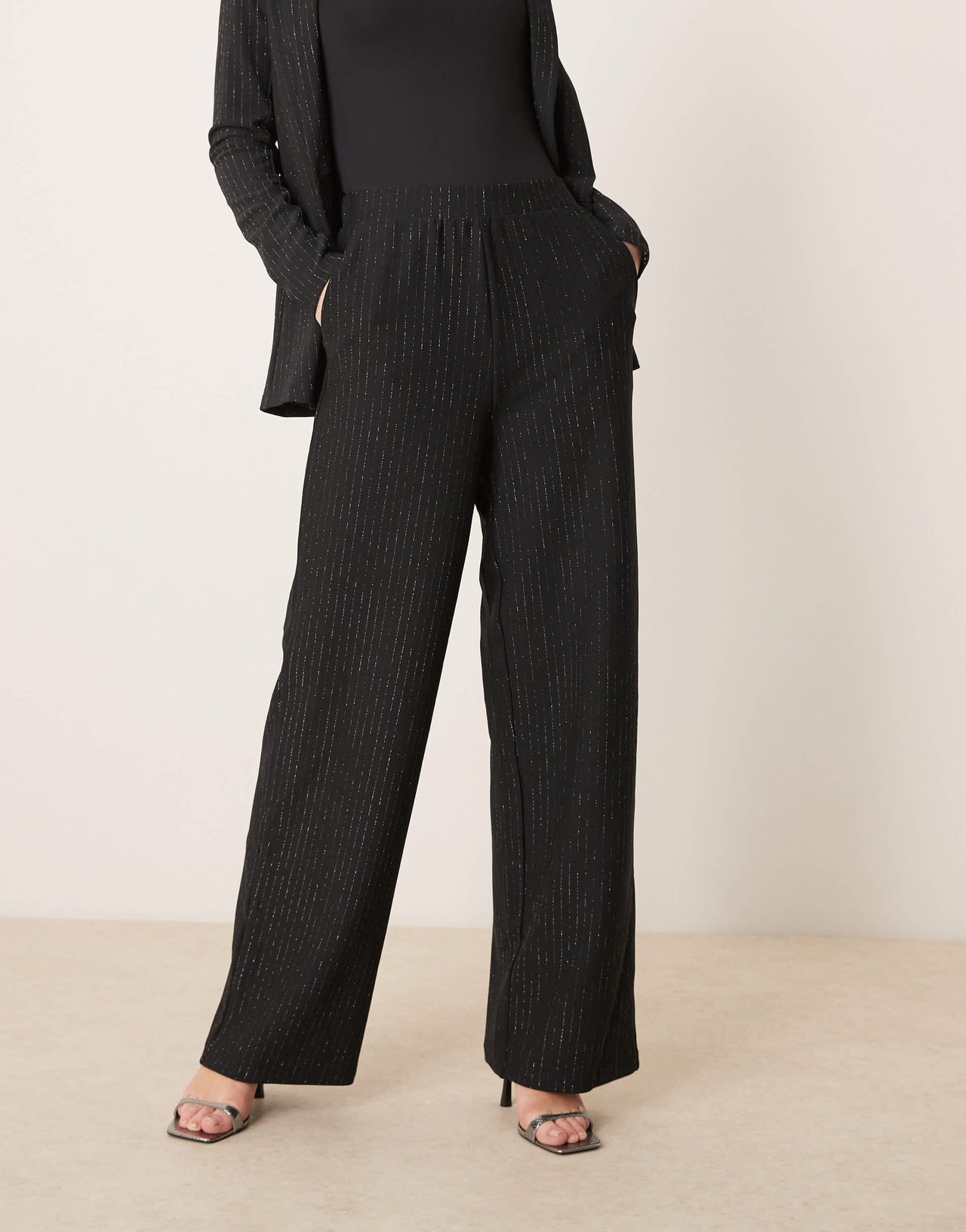 JDY wide leg trousers co-ord in black