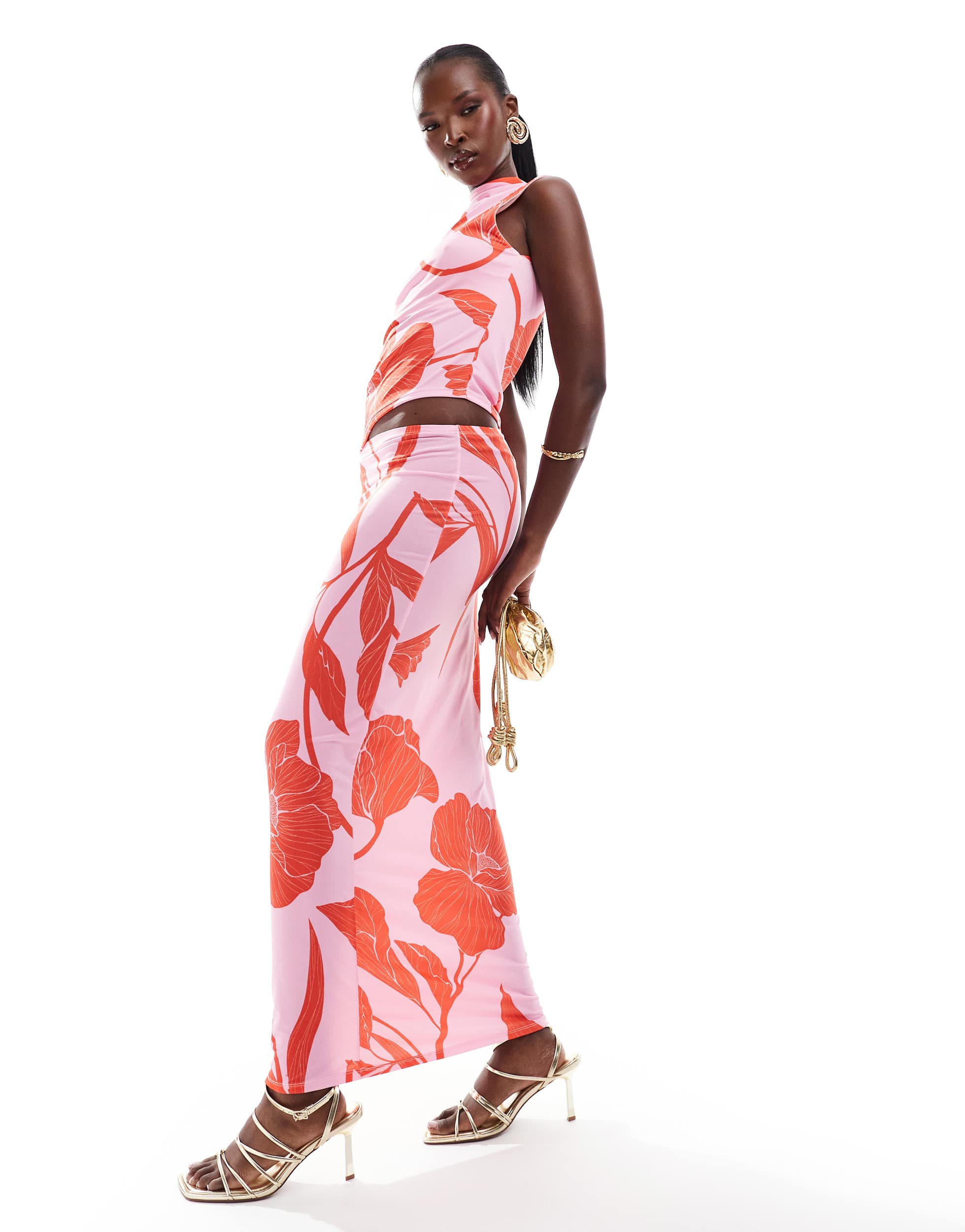 ASOS DESIGN co-ord slinky maxi skirt in pink oversized floral