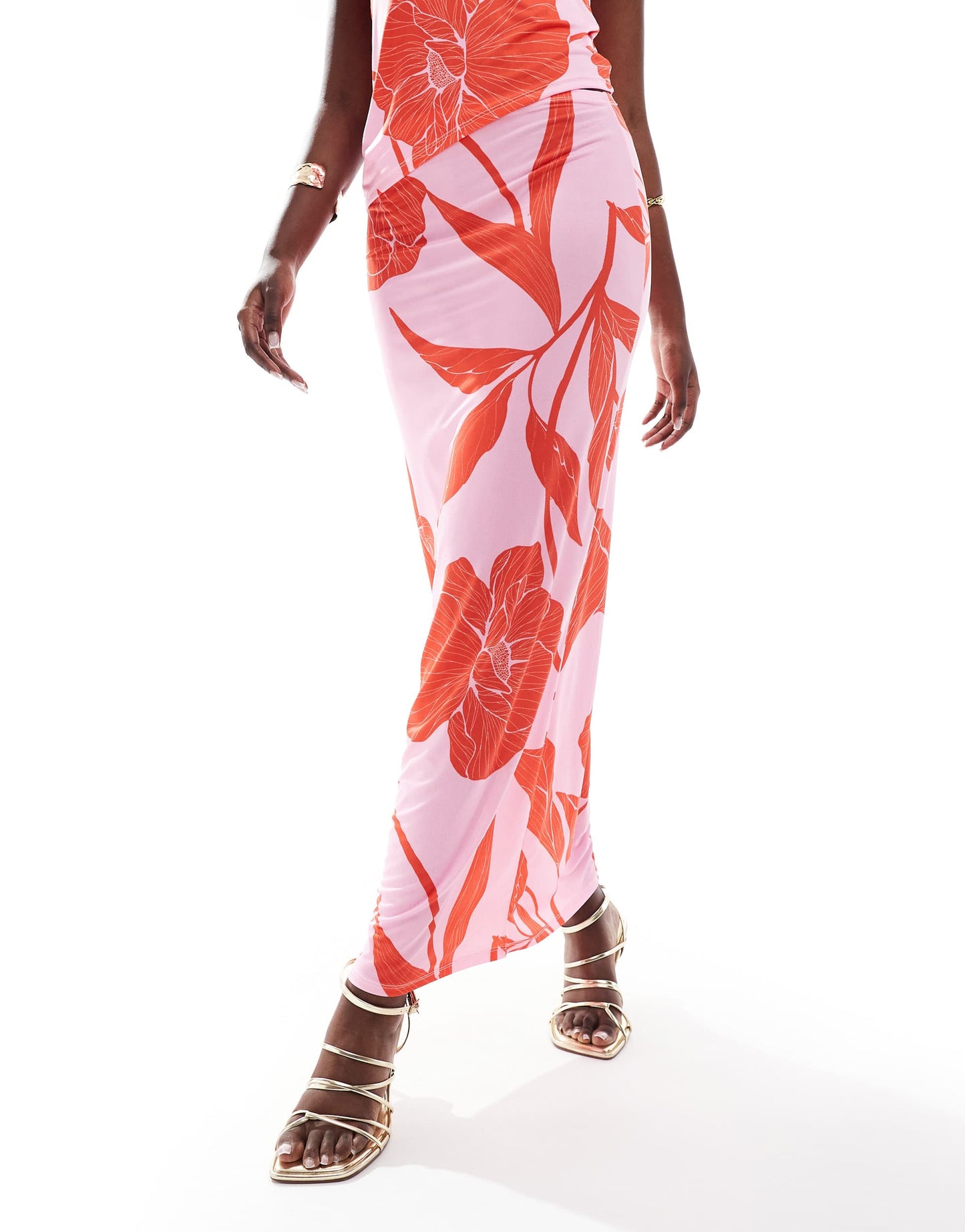 ASOS DESIGN co-ord slinky maxi skirt in pink oversized floral